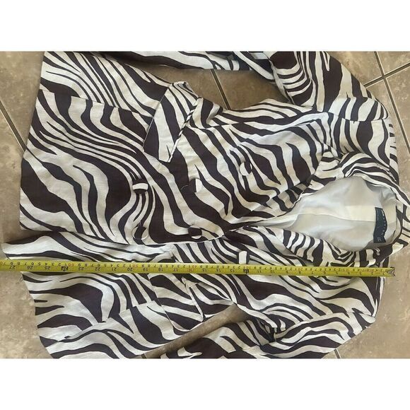 ASOS S Linen Blend Animal Print Double Breasted Jacket Blazer Lined Shoulder Pad - Picture 4 of 8